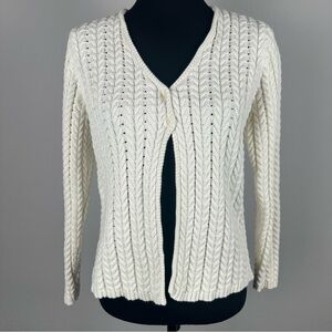 Charter Club Pointelle Knit Cream 2 Button Cardigan Sweater Womens Size Large